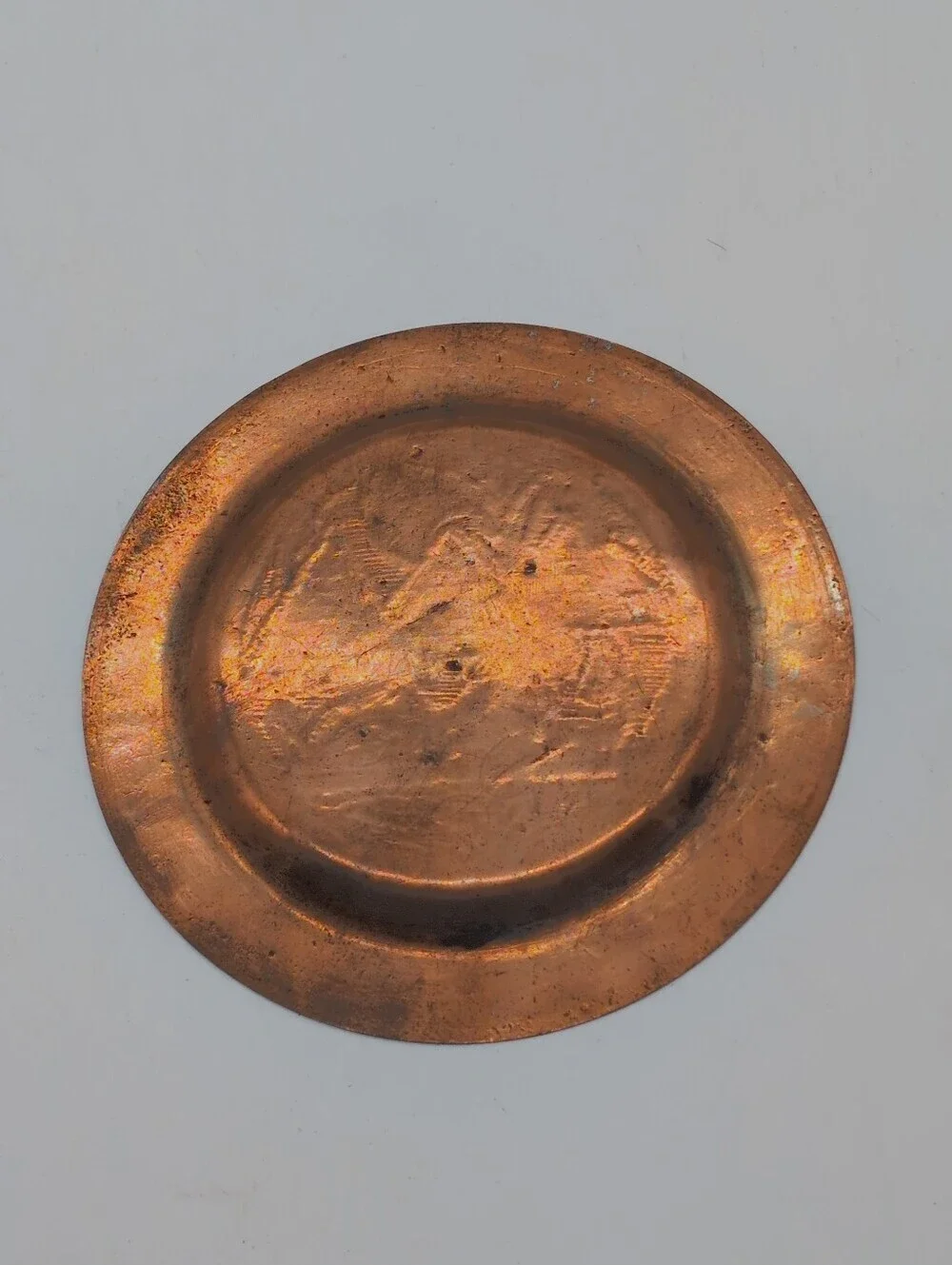 Vintage Egyptian Copper Coasters Small Plates Sphinx & Pyramids - Pair of 2